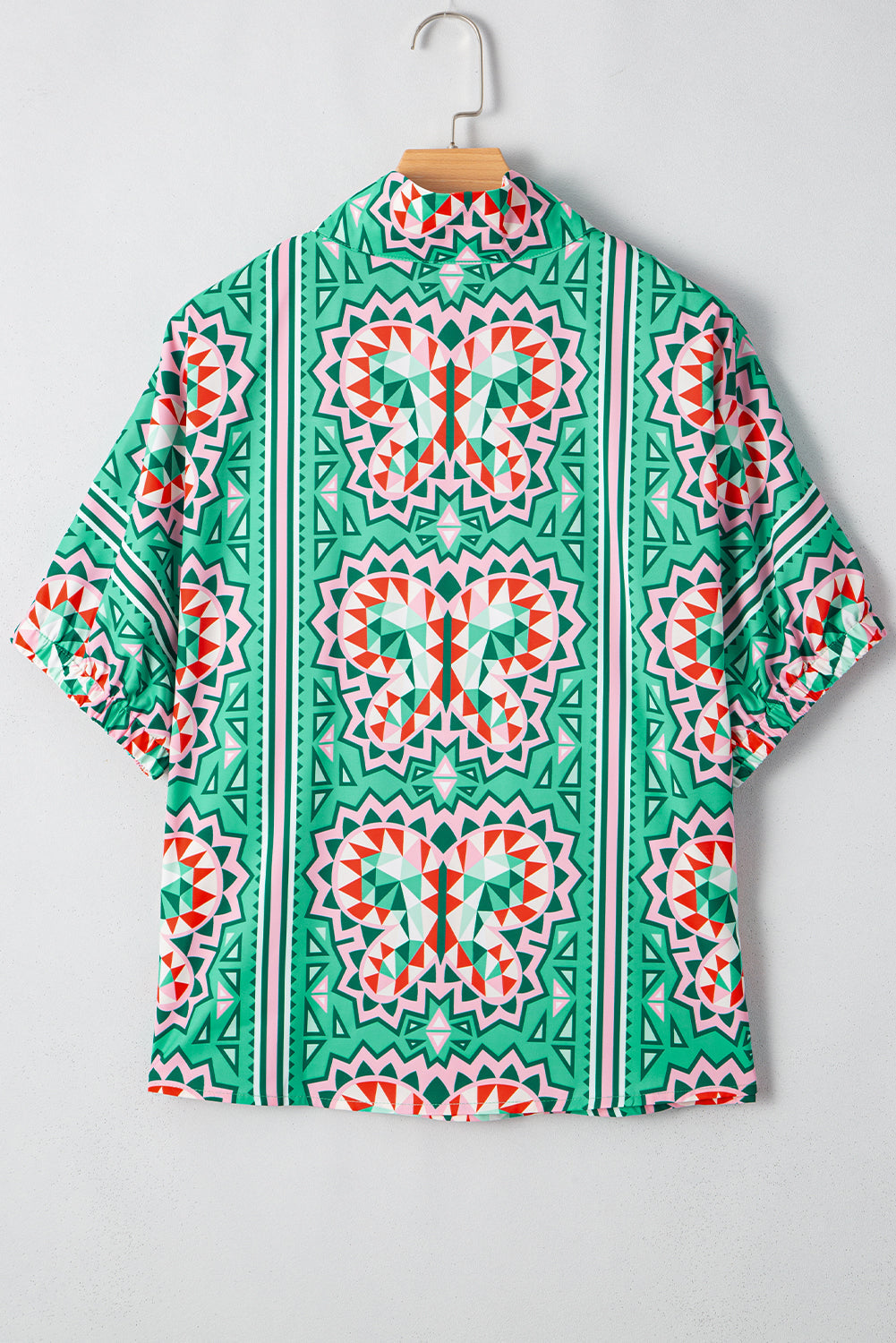 Boho Abstract Contrast Stripe Collared V-Neck Blouse