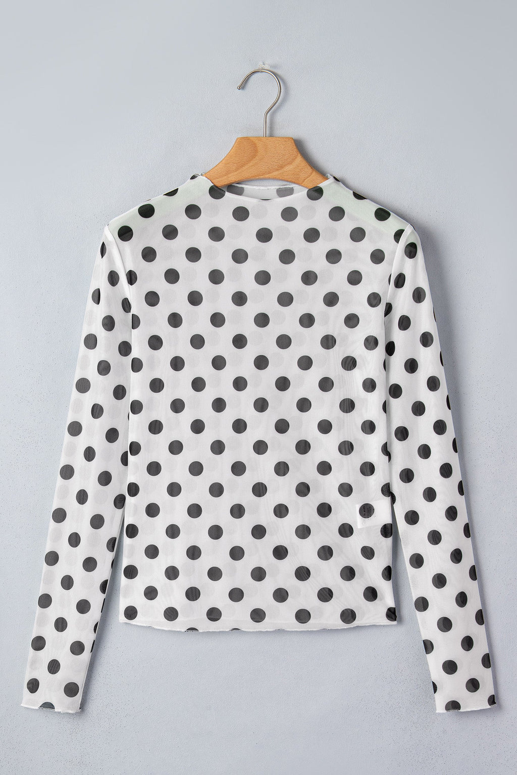 Polka Dot Mesh Long Sleeve Stand Neck Top