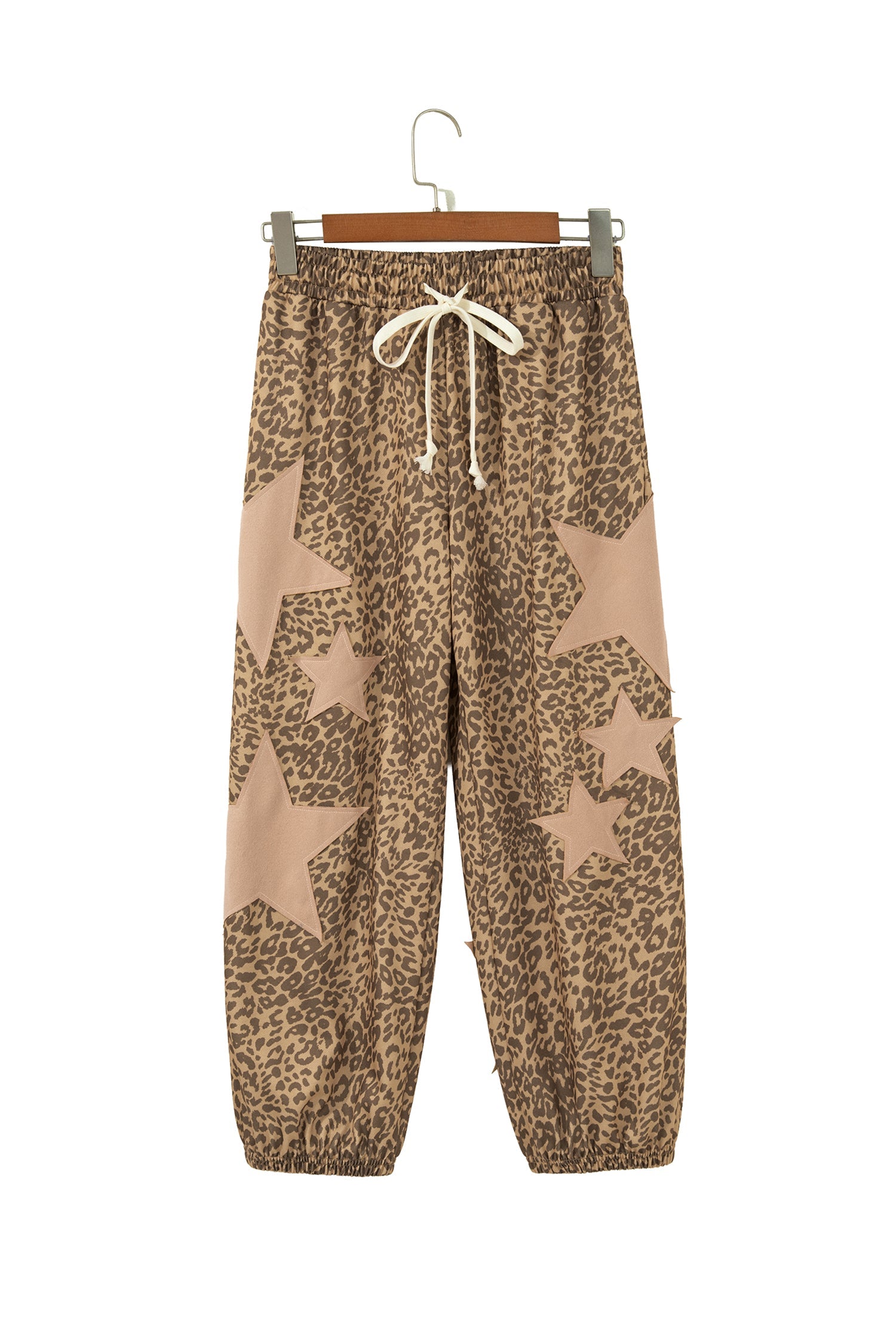 Leopard Star Patch Drawstring Jogger Pants