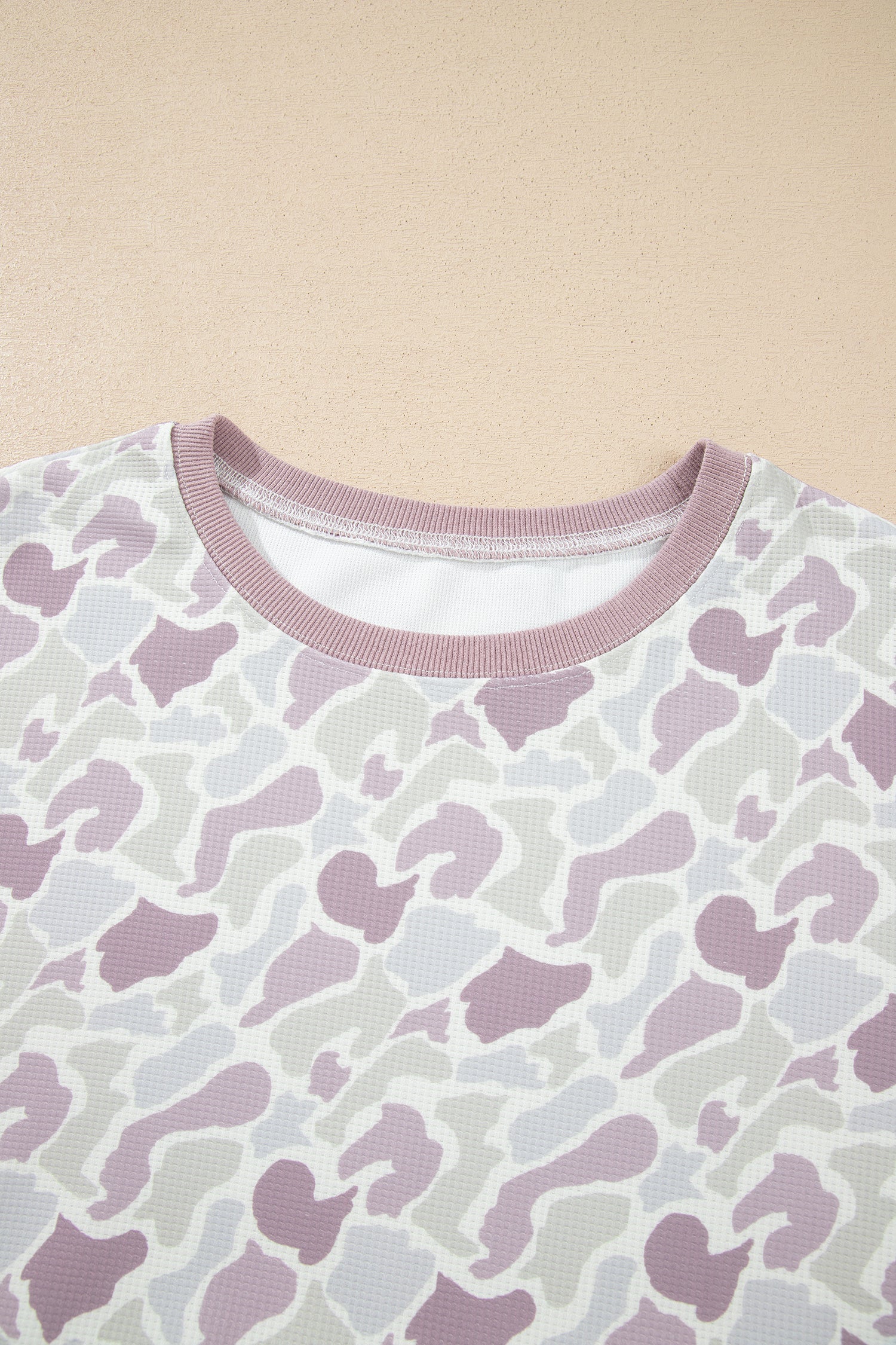 Camo Waffle Knit Long Sleeve Top & Shorts Set