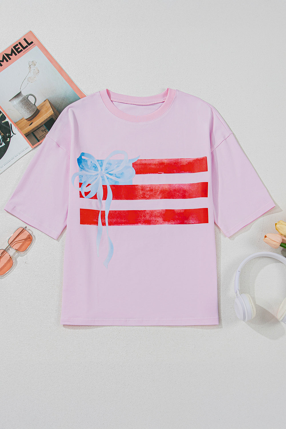 USA Flag Bow Crewneck Graphic Tee
