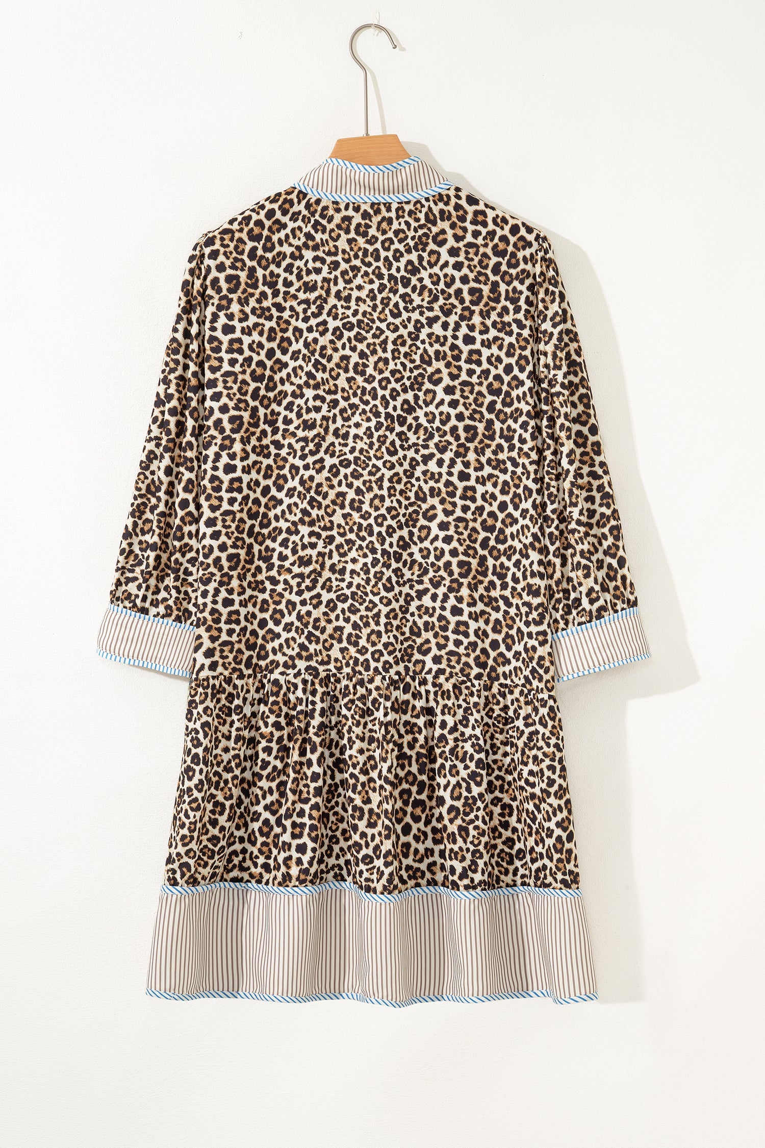 Plus Size Leopard Stripe Trim V-Neck Mini Dress