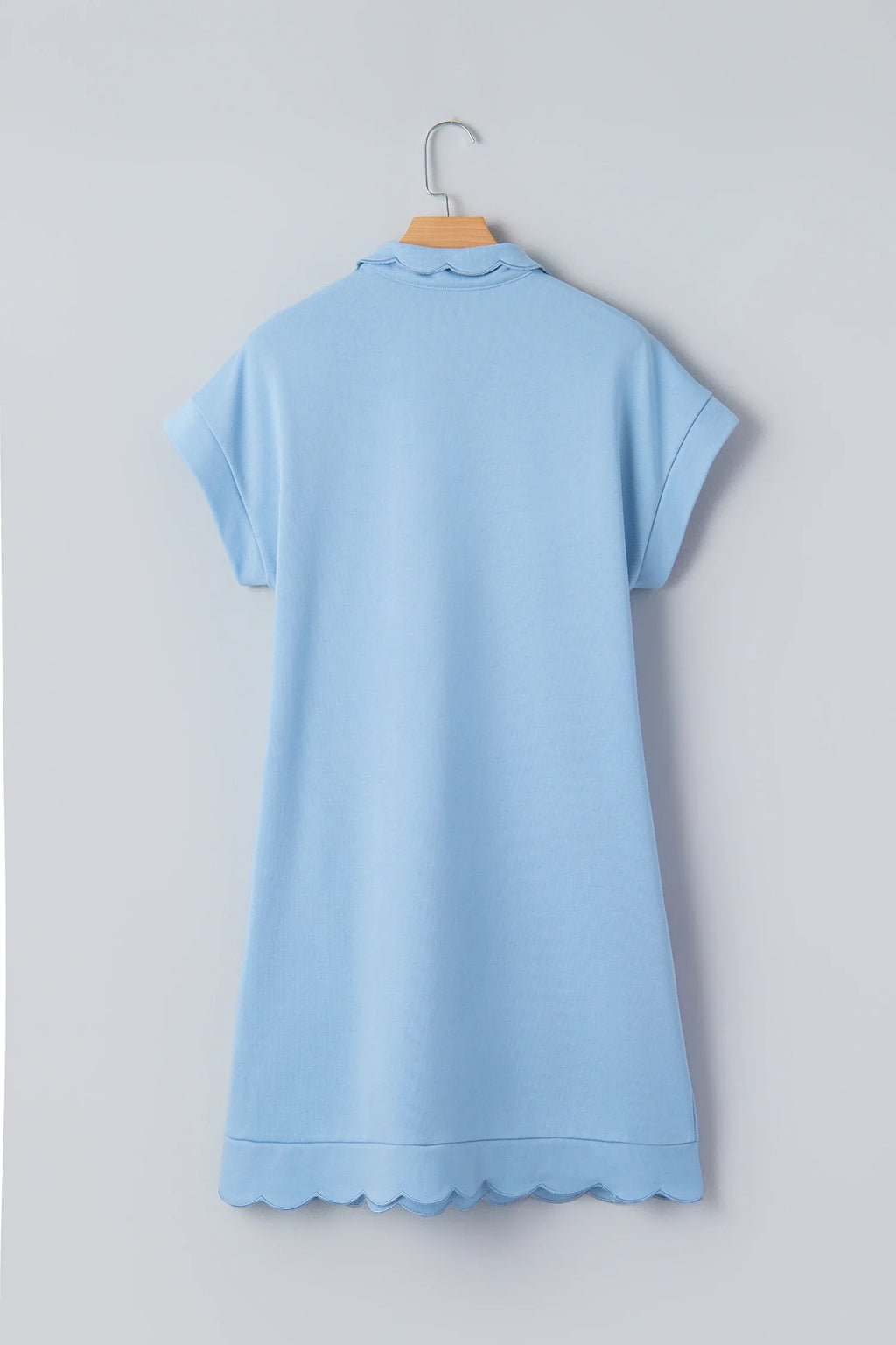 Solid Snap Button Scallop Hem Polo Mini Dress