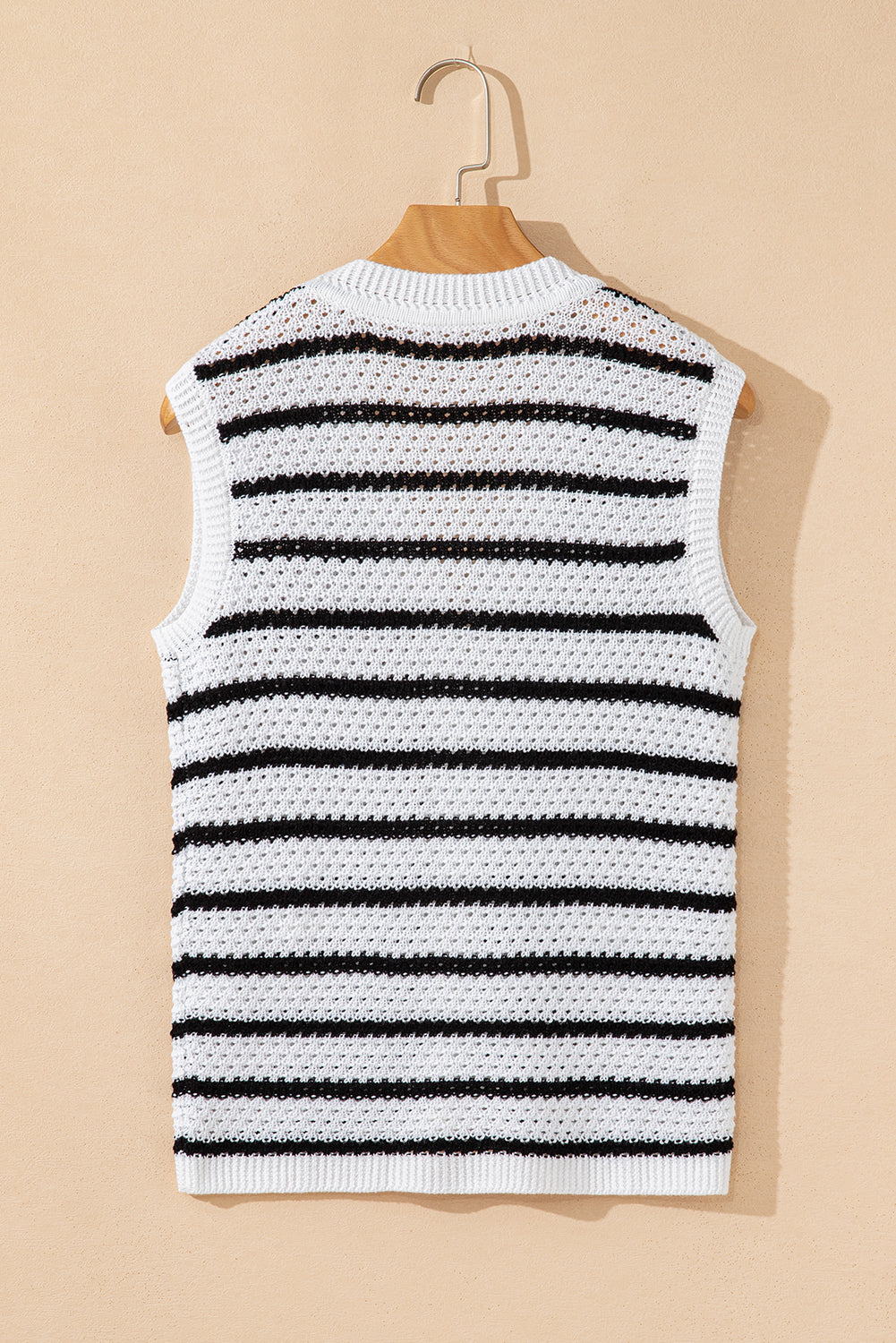 Stripe Buttoned V-Neck Sweater Knit Top