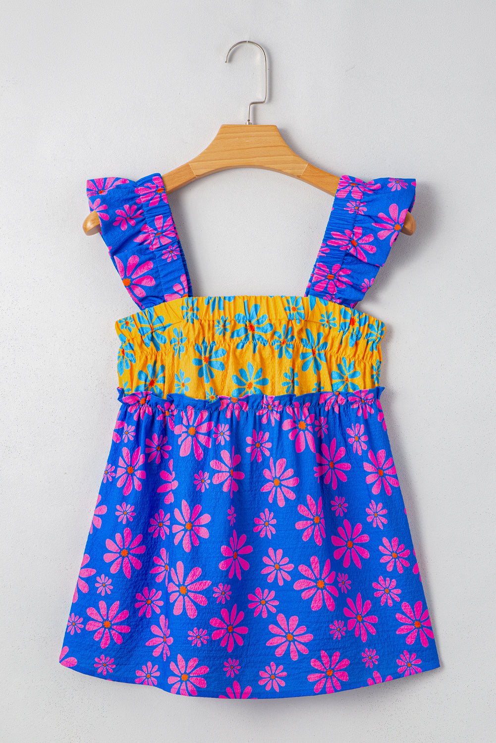 Floral Colorblock Ruffle Strap Flowy Tank Top