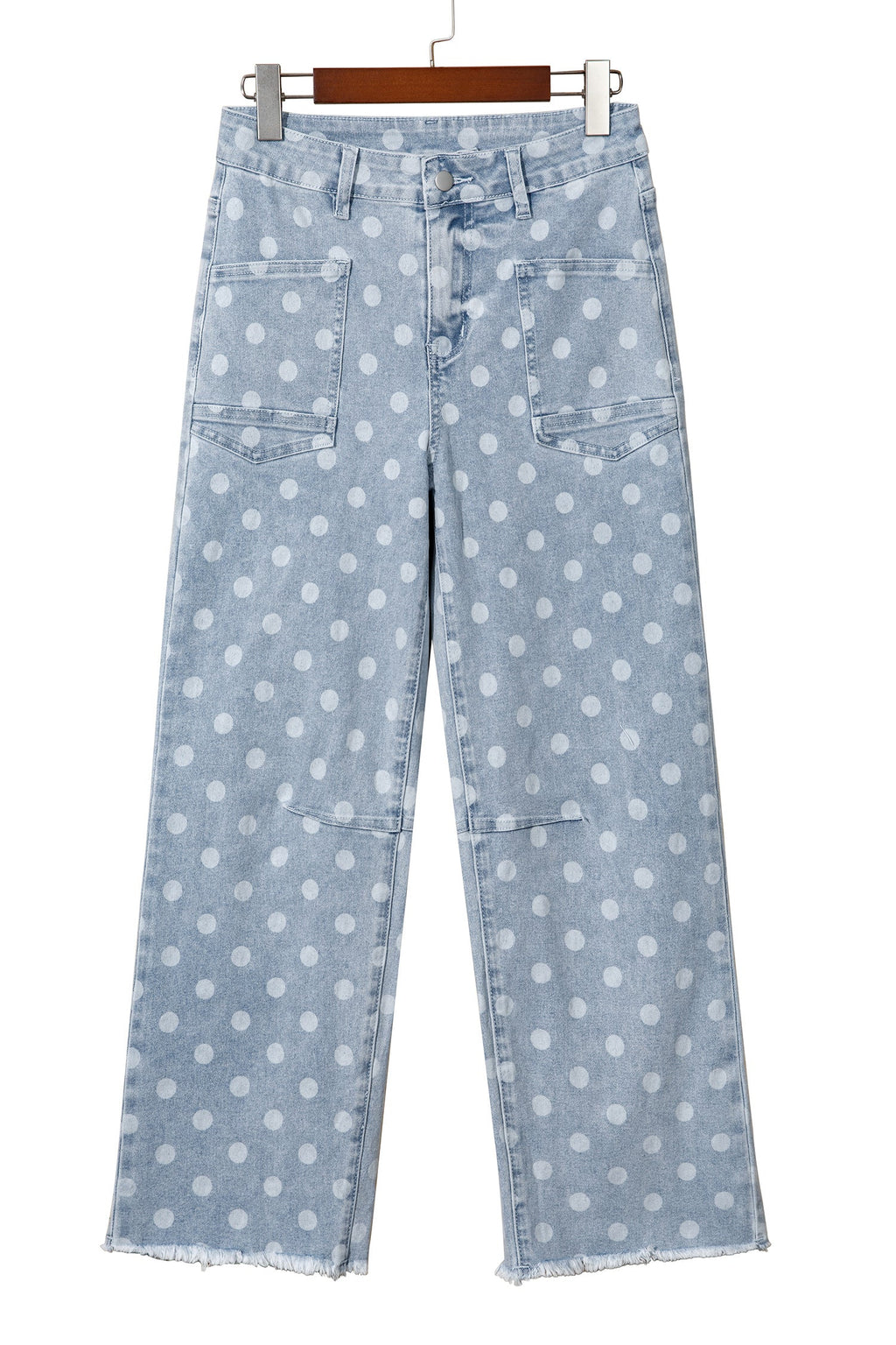 Polka Dot Denim Raw Hem Barrel Jeans