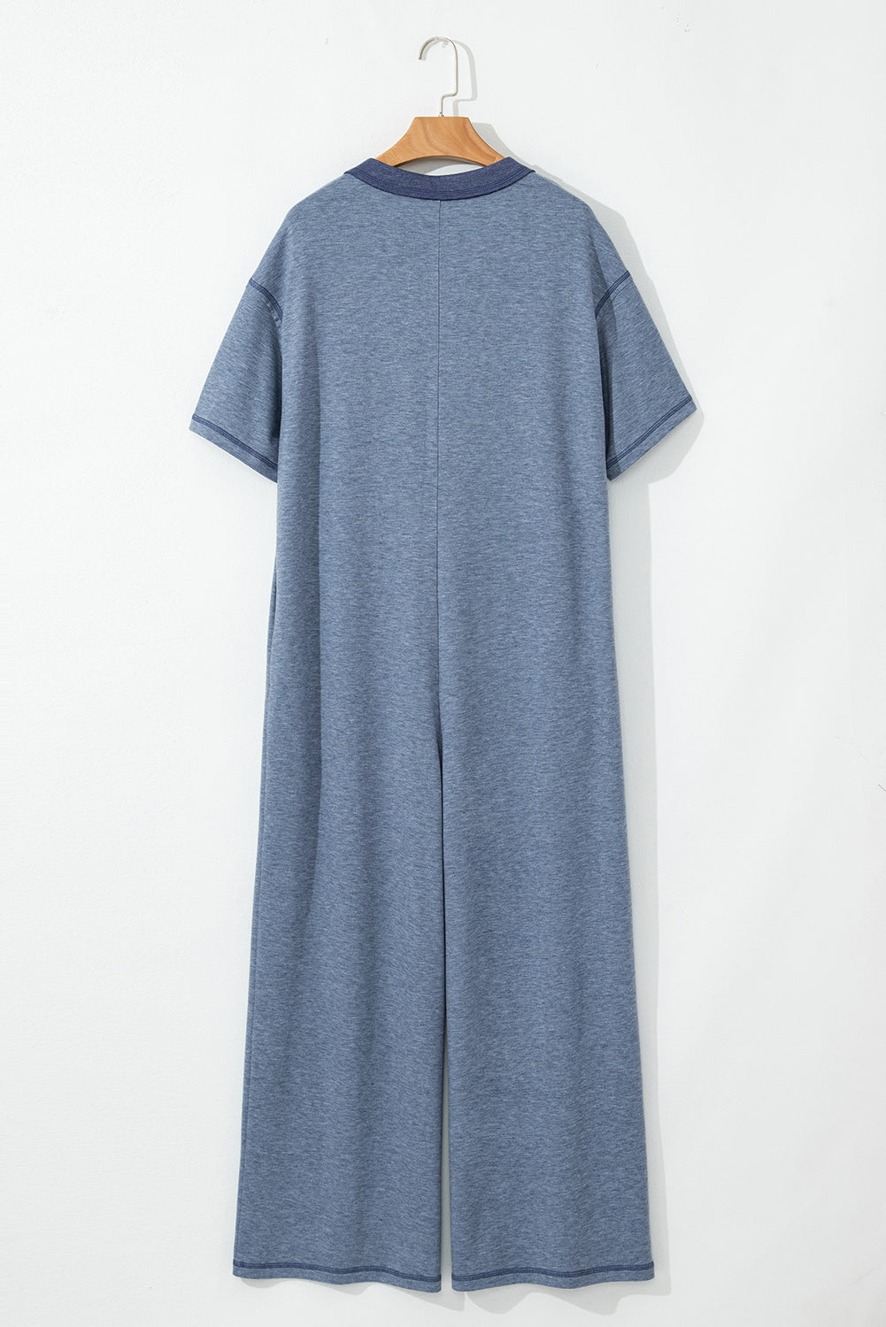 Half Placket Chest Pockets Wide Leg Jumpsuit