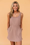Mineral Wash Scoop Neck Elastic Waist Mini Dress