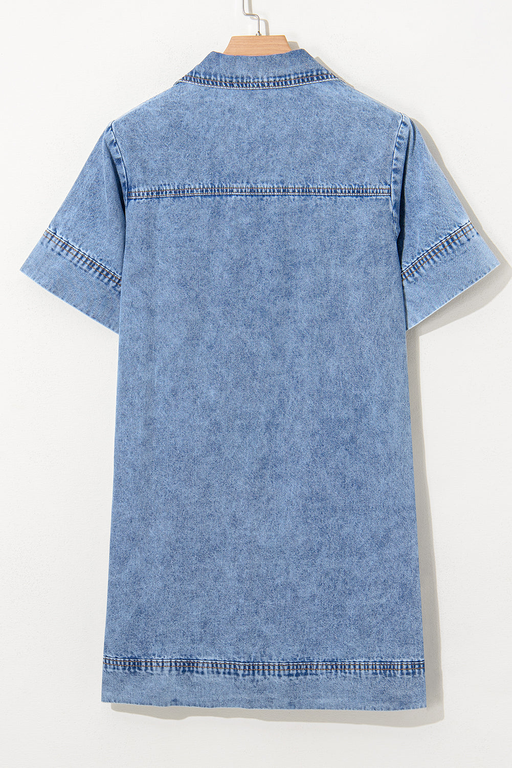 Solid Denim Collared Patch Pocket Mini Dress