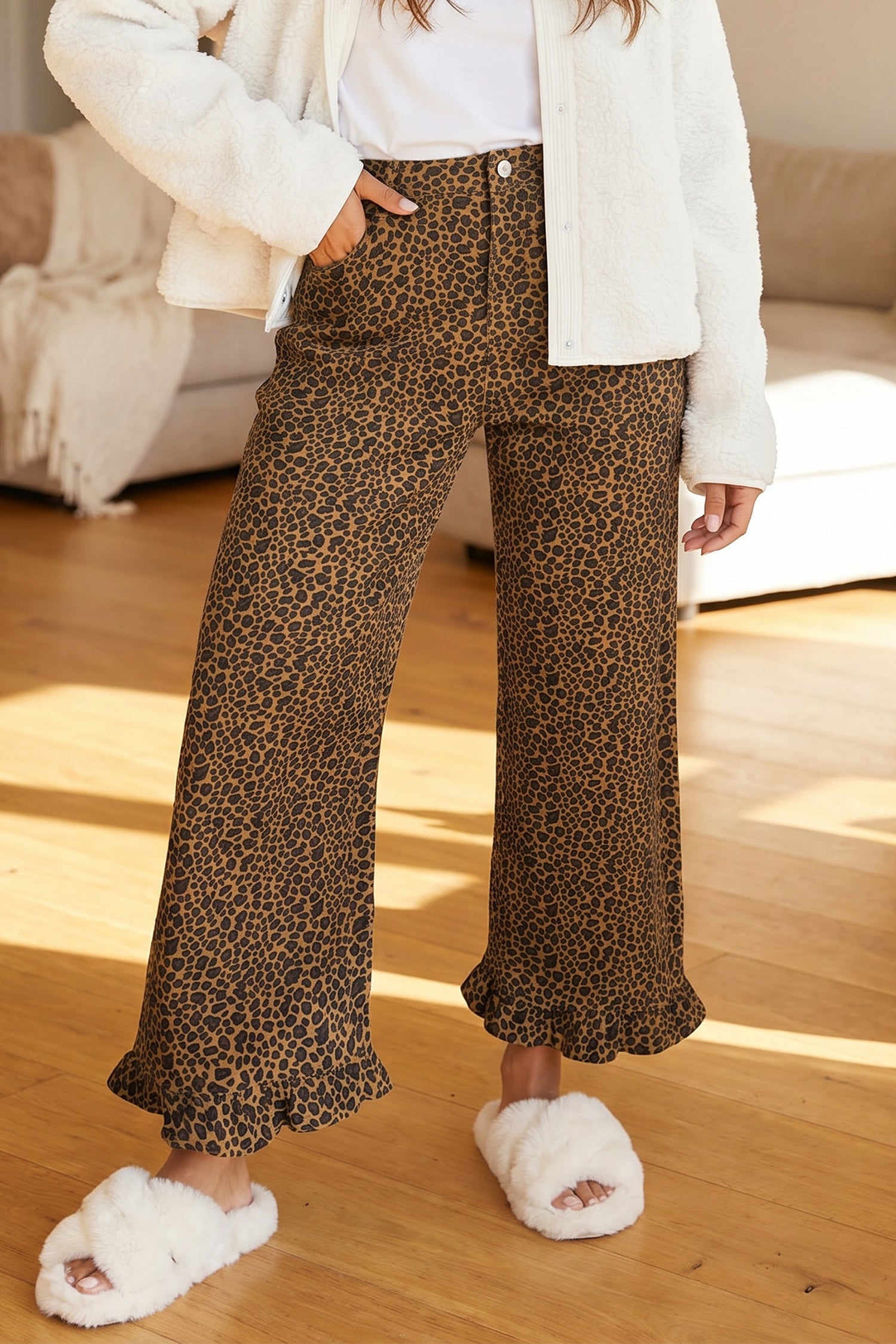 Leopard Ruffle Hem Shift Jeans