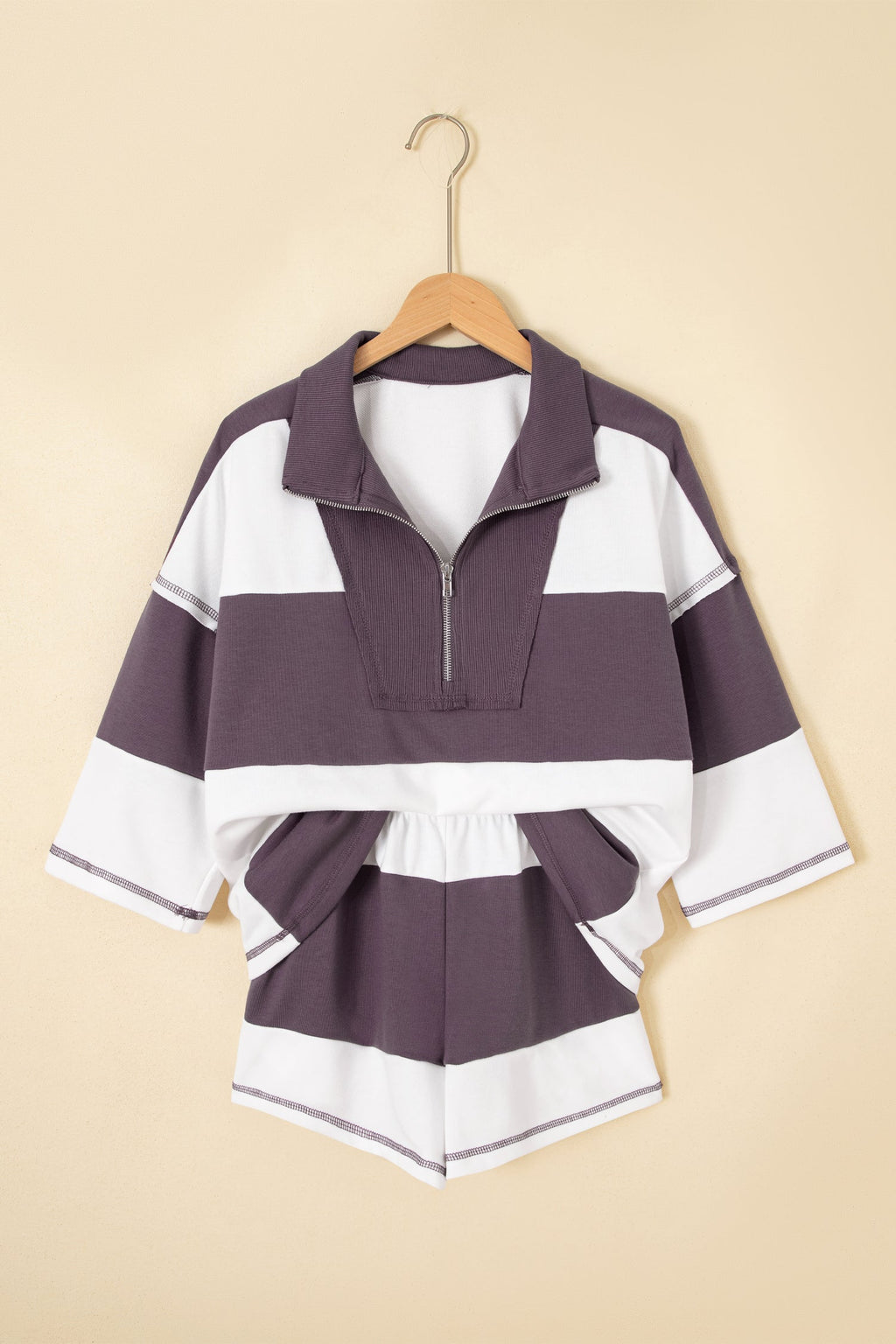 Stripe Colorblock Reverse Seam Top and Shorts Set