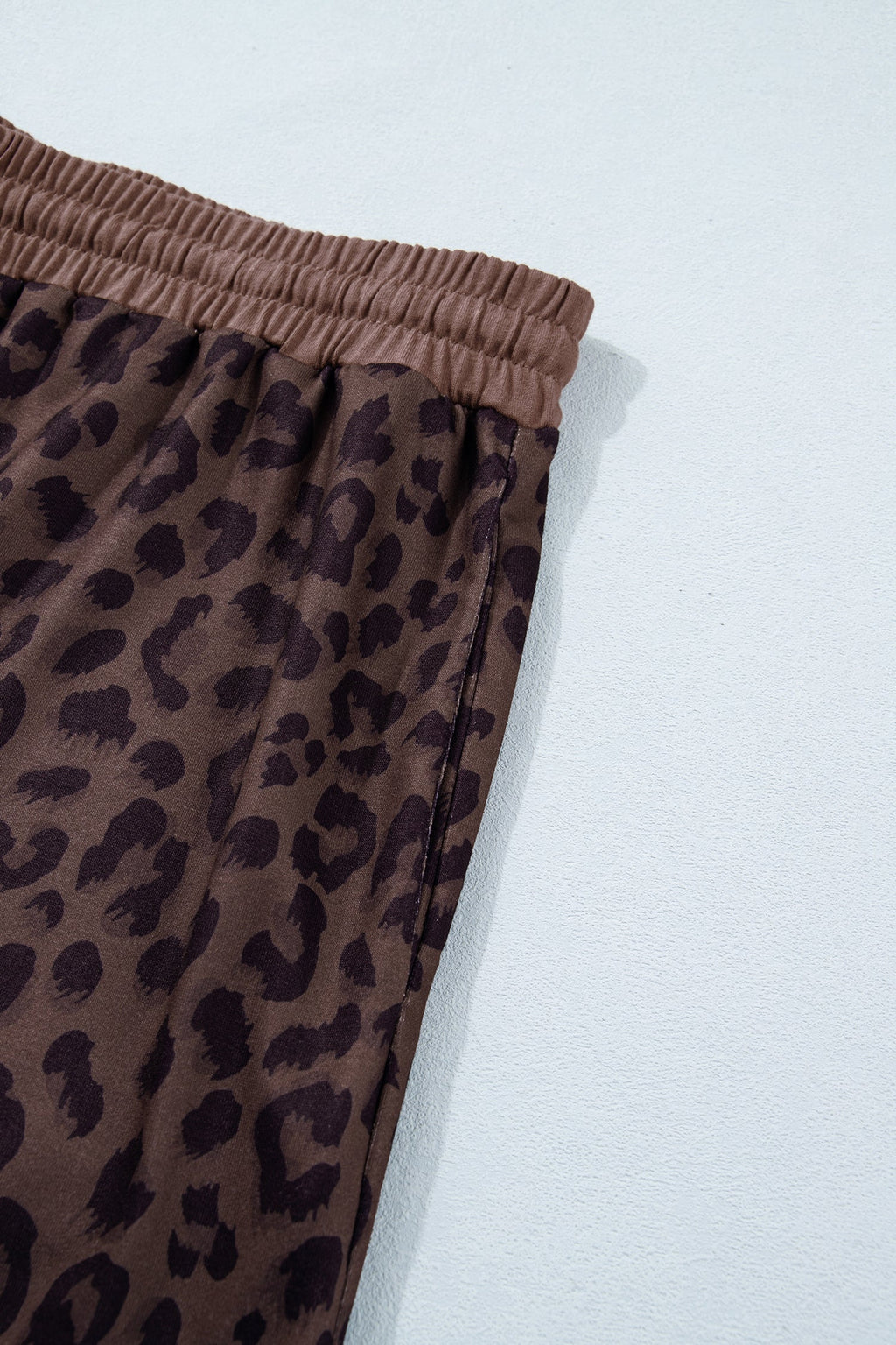 Plus Size Leopard Collared Top & Drawstring Shorts Set