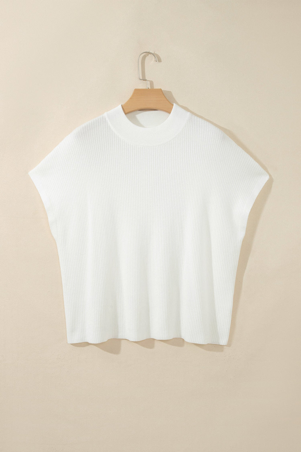 Solid Ribbed Knit Mock Neck Short Sleeve Top