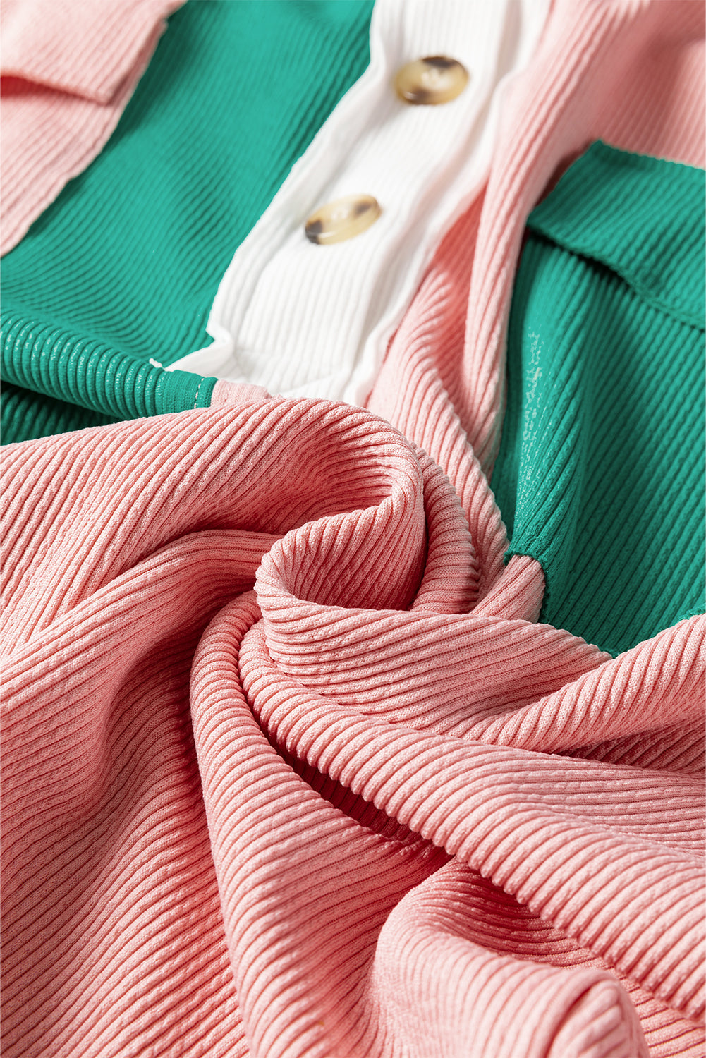 Colorblock Collared Ribbed Patchwork Pocketed Sweatshirt