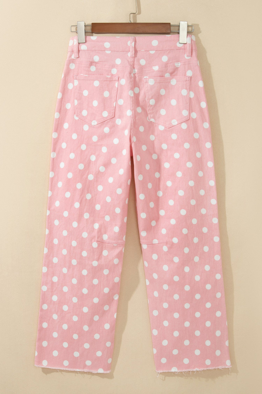 Polka Dot Denim Raw Hem Barrel Jeans