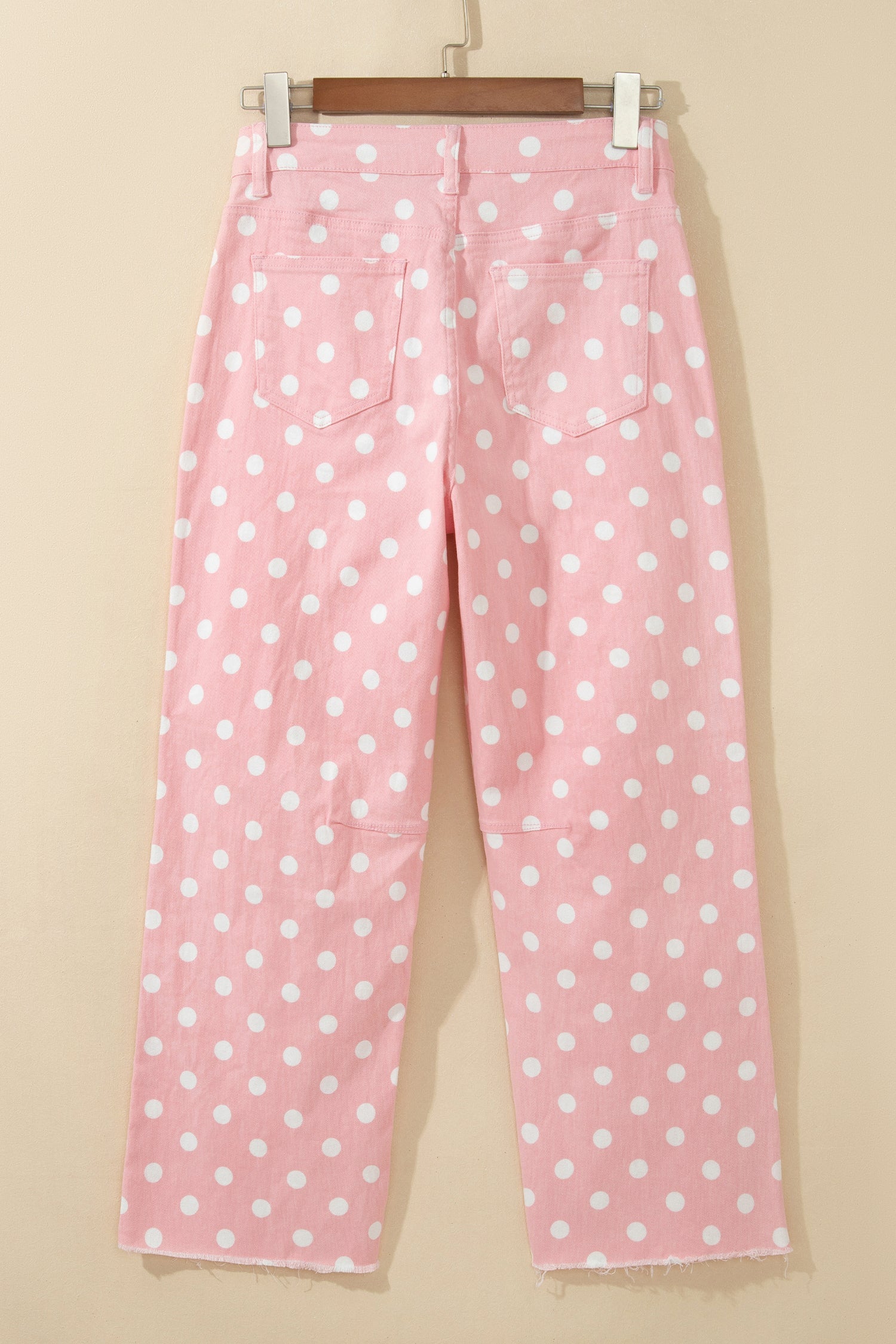 Polka Dot Denim Raw Hem Barrel Jeans