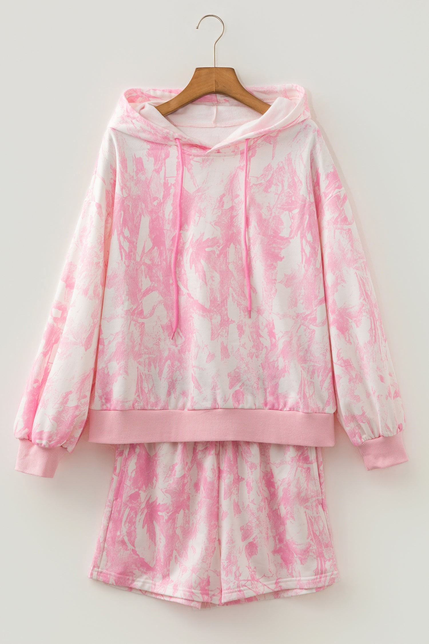 Abstract Loose Hoodie Sweatshirt & Slim Shorts Set