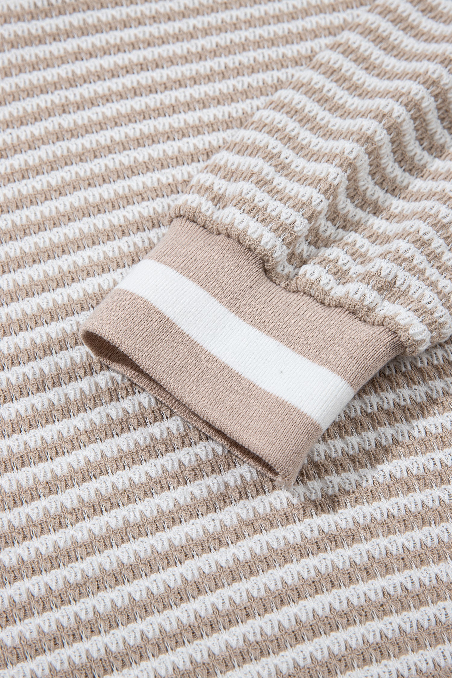 Stripe Textured Knit Long Sleeve V-Neck Top