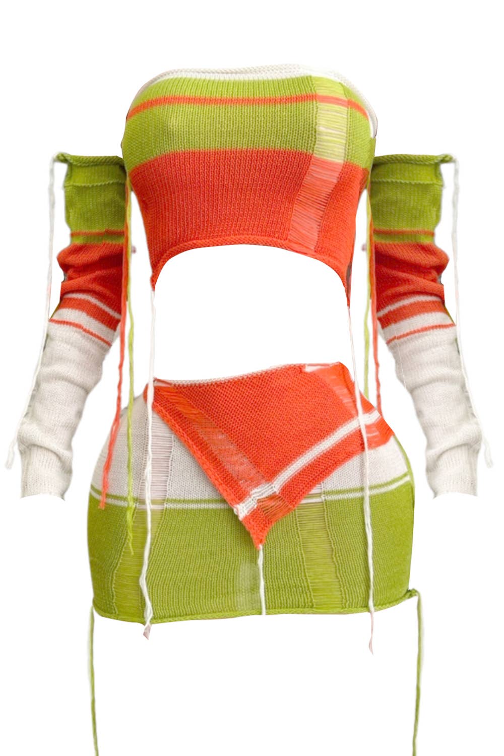 NC2017A Colorblock Distressed Knit Two-Piece Set: PINK MULTI / S-M-L (2-2-2)