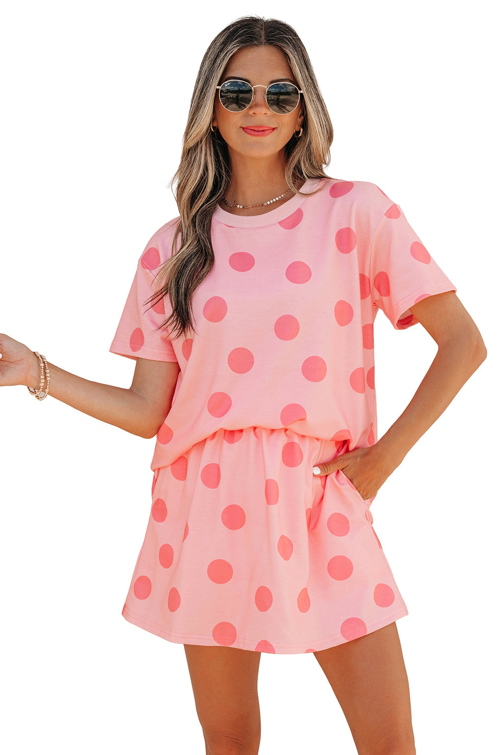 Polka Dot Short Sleeve Top & Mini Skort Set