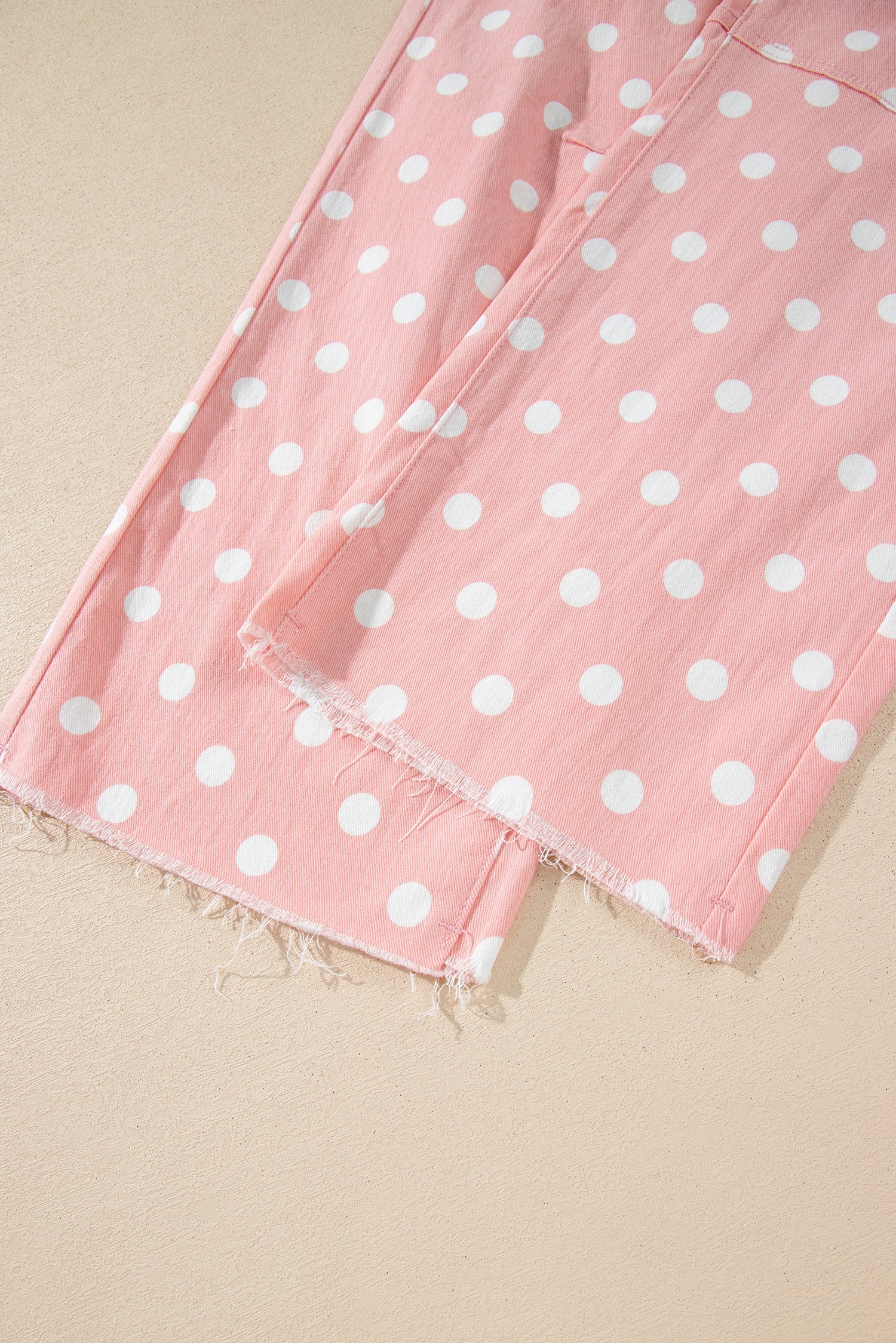 Polka Dot Denim Raw Hem Barrel Jeans