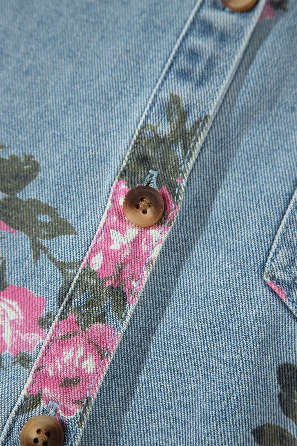Floral Denim Raw Seam Ruffle Hem Jacket