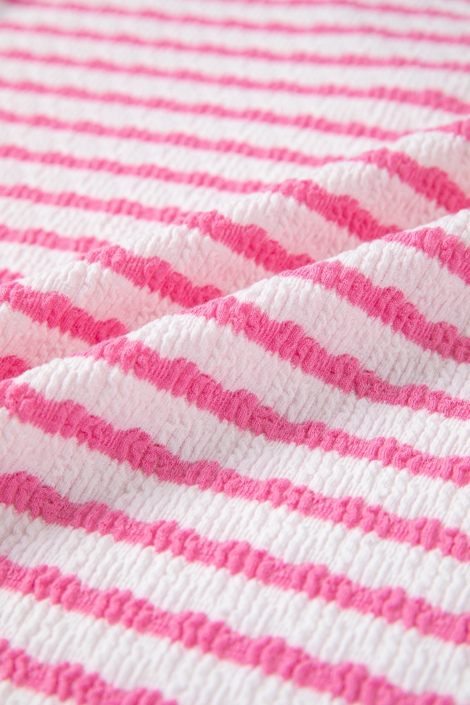 Stripe Textured Knit V-Neck Short Sleeve Top
