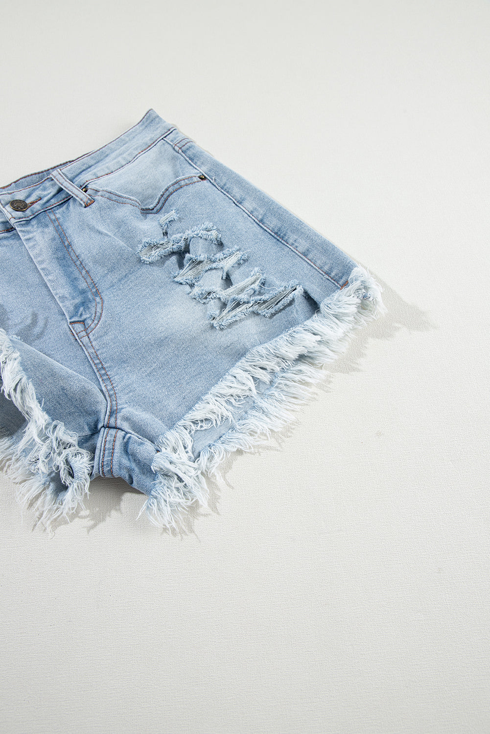 Distressed Denim Raw Hem High Waist Shorts