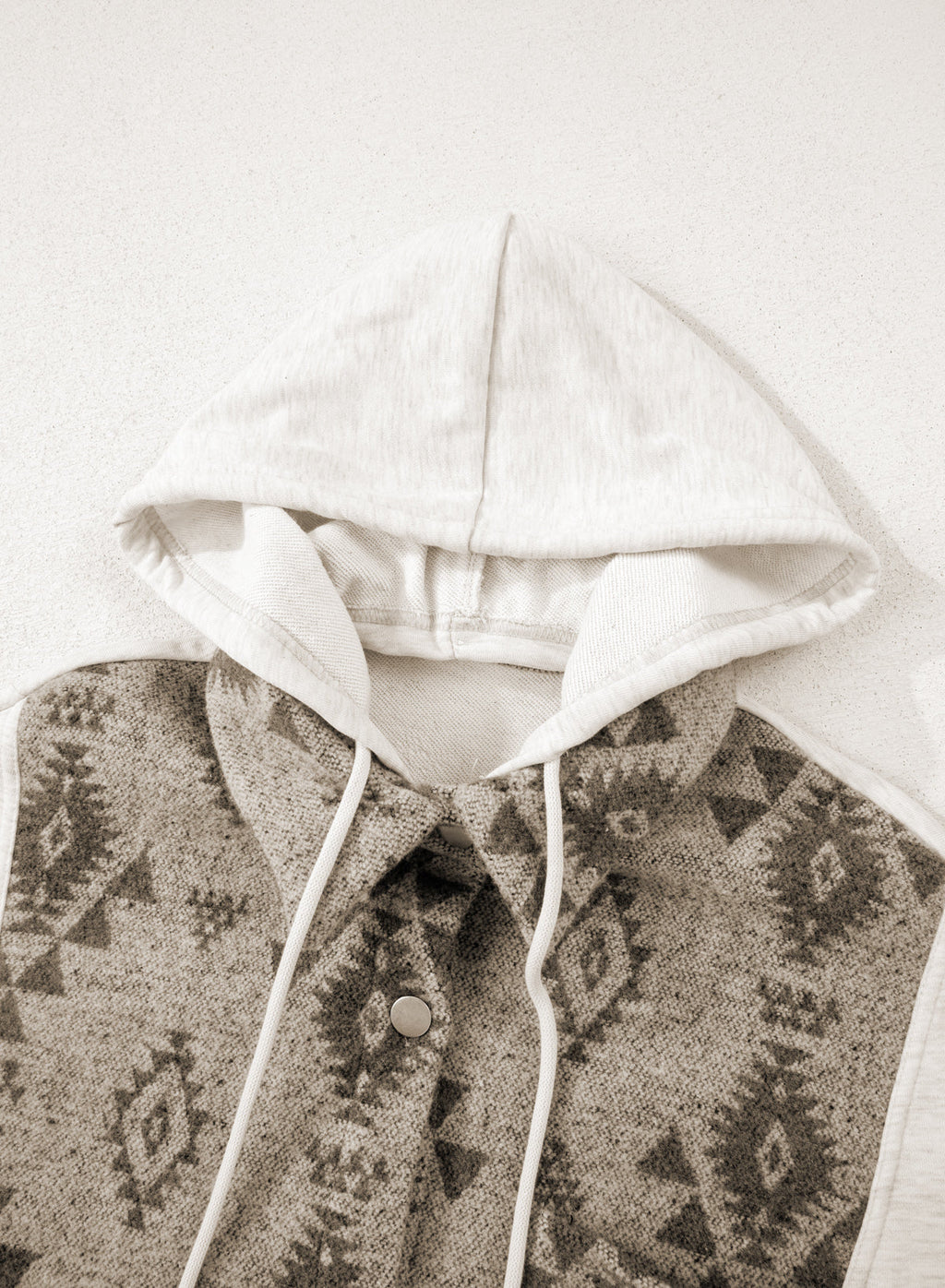 Western Aztec Colorblock Patchwork Drawstring Hooded Shacket