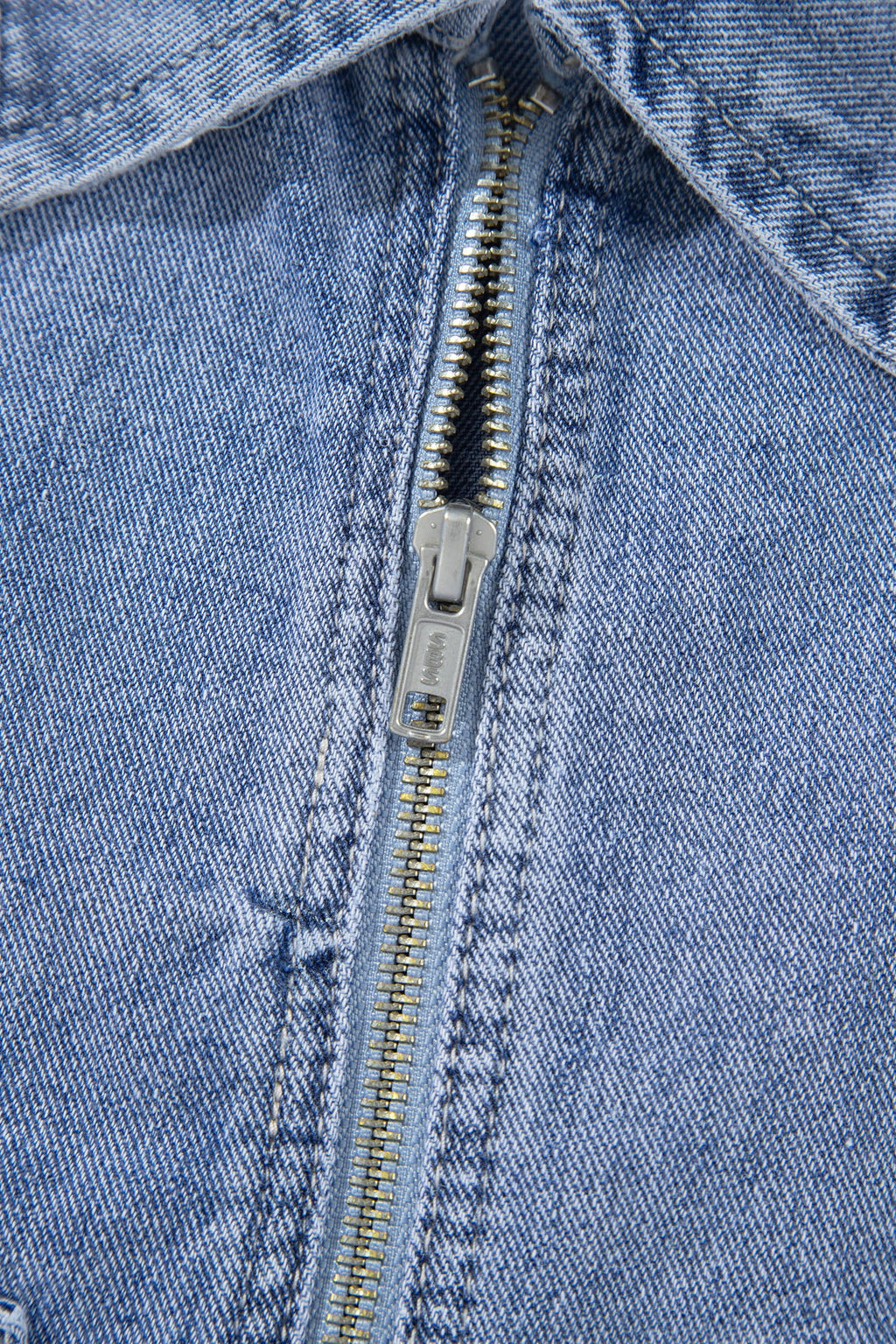 Denim Studded Pockets Zip-Up Long Sleeve Jacket