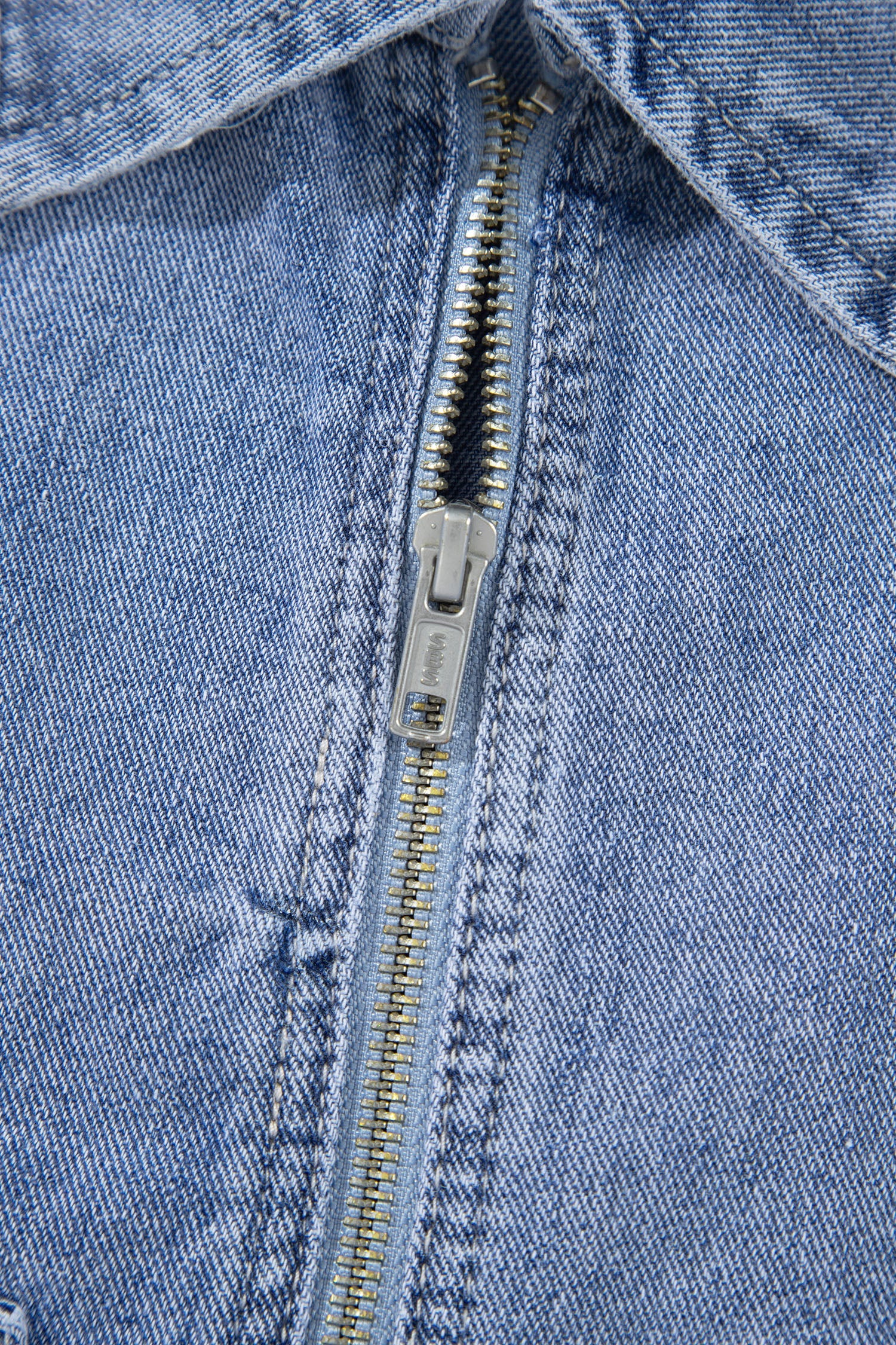 Denim Studded Pockets Zip-Up Long Sleeve Jacket