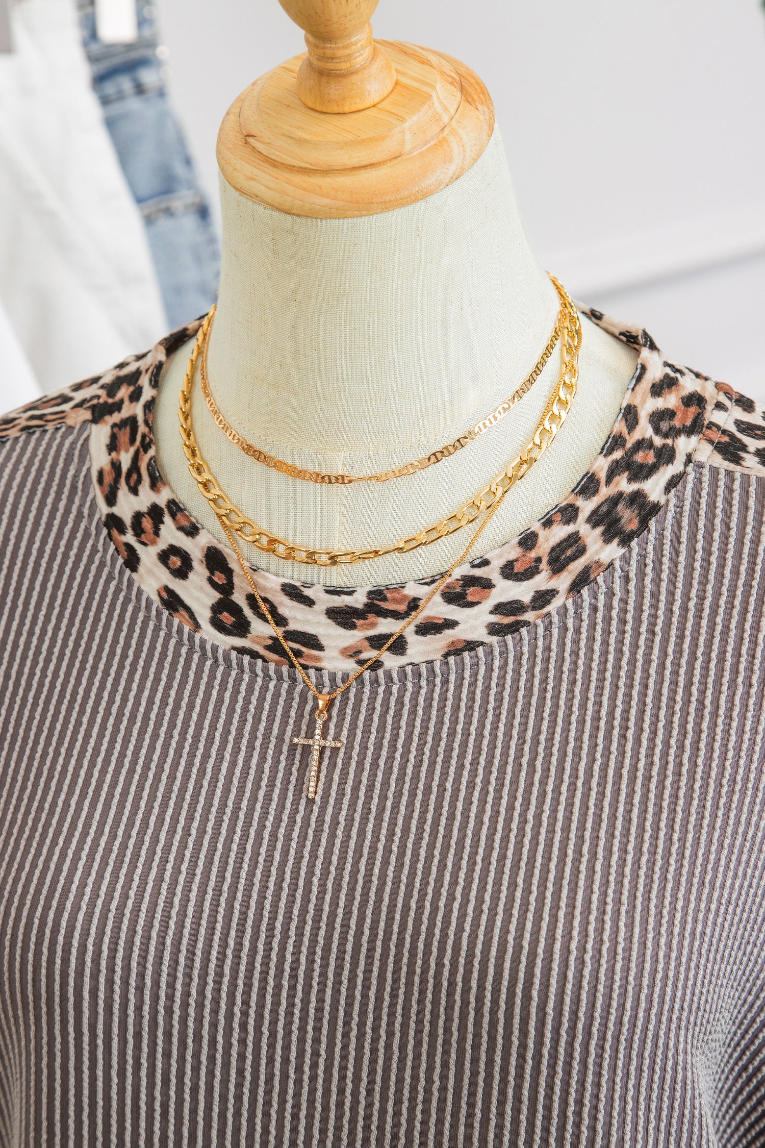 Leopard Trim Corded Top & Shorts Set