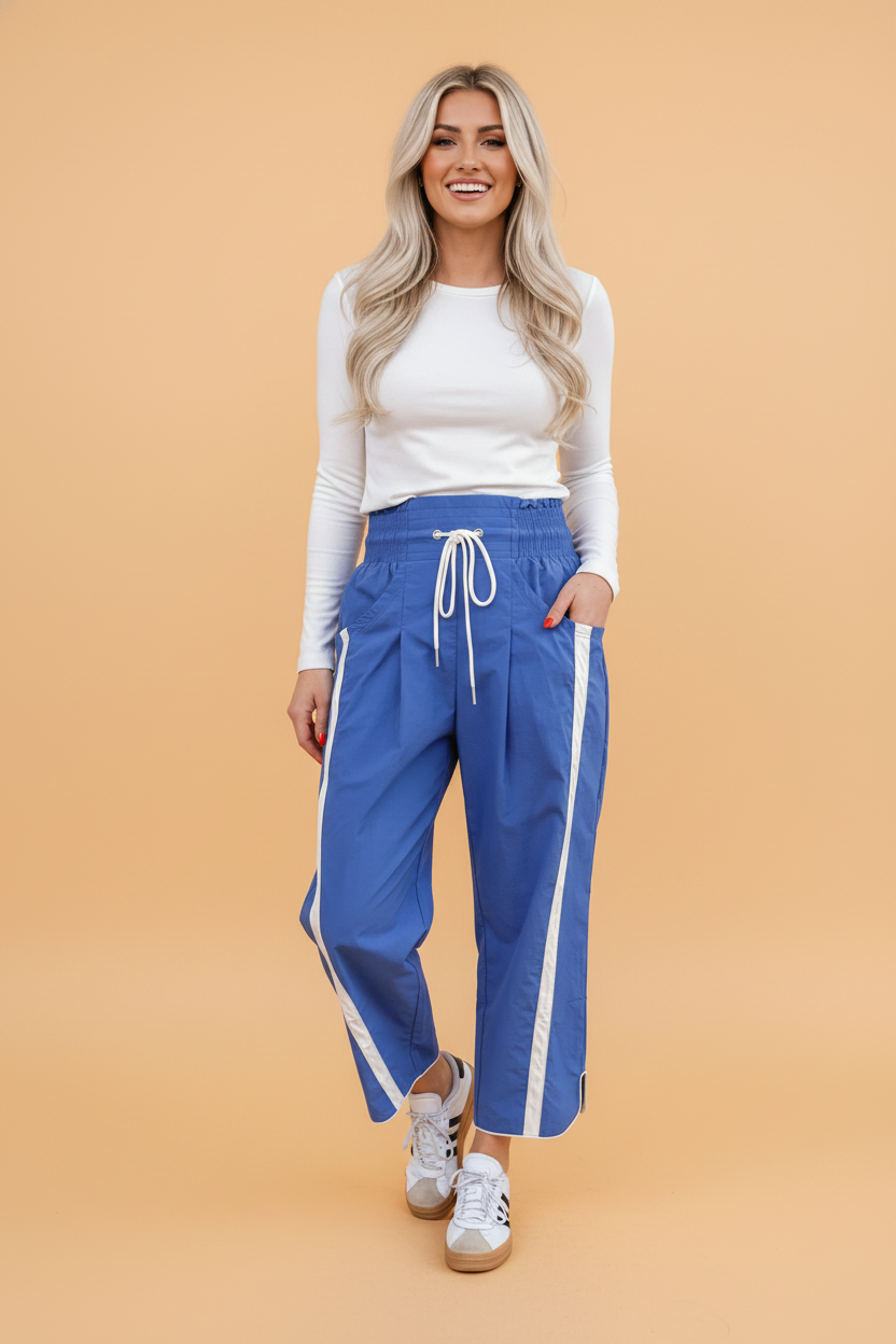 Stripe Smocked Waist Drawstring Cropped Pants