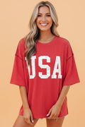 USA Corded Knit Short Sleeve Graphic Top