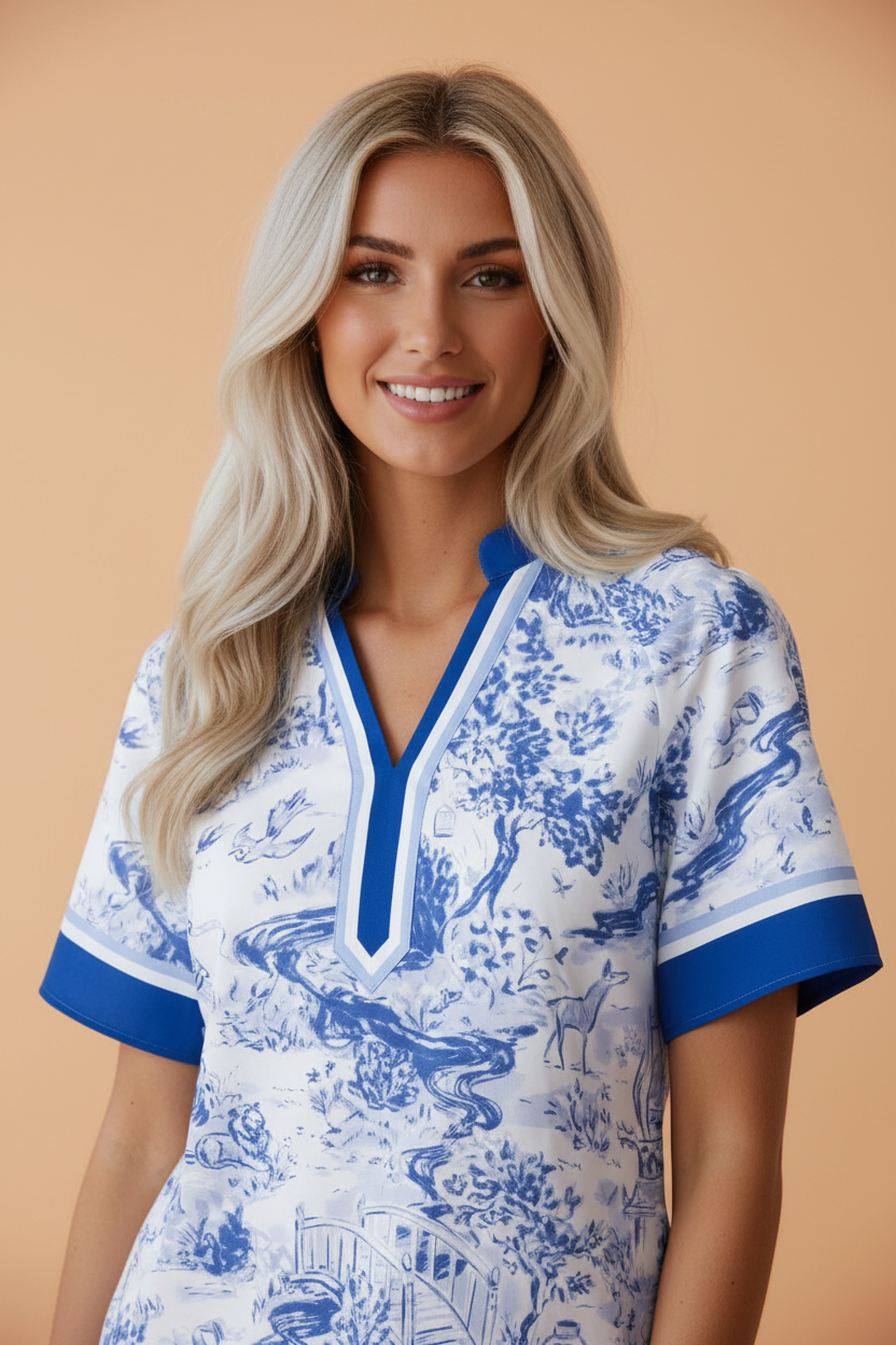 Floral Contrast V-Neck Raglan Sleeve Blouse