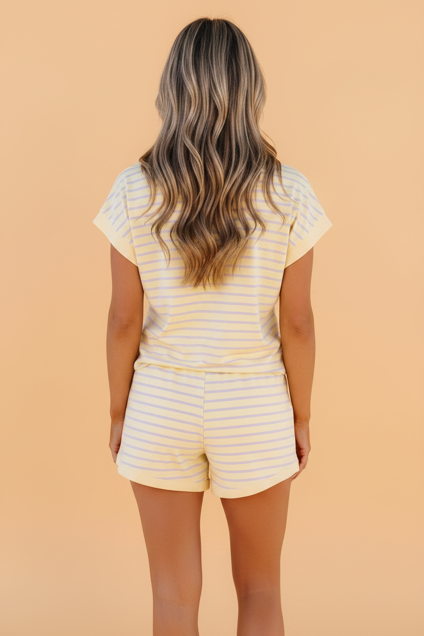 Stripe Relaxed Tee & Drawstring Shorts Set