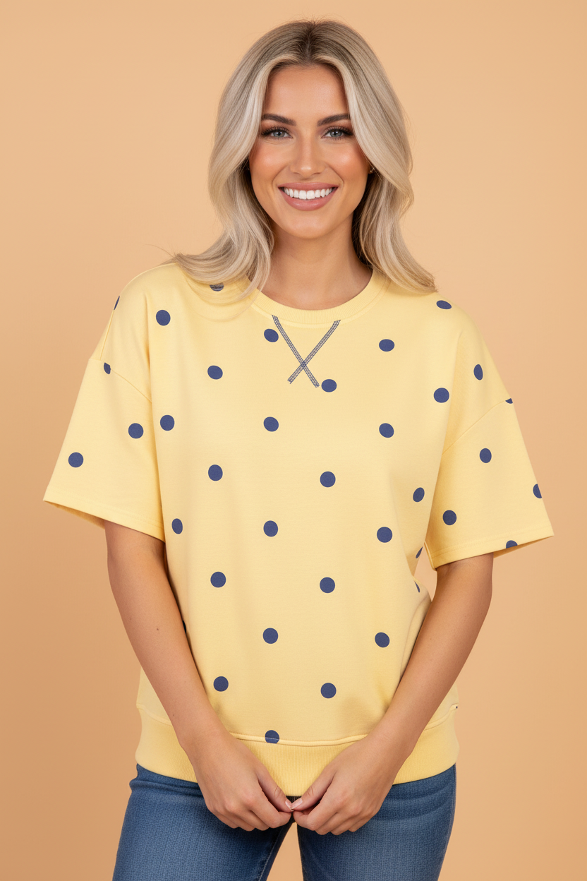 Retro Polka Dot Crossed Seam Oversize Tee