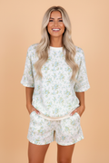 Floral Short Sleeve & Elastic Waist Short Sets
