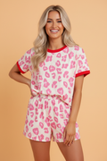 Leopard Contrast Trim Top & Loose Shorts Set