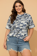 Plus Size Camo Crew Neck Short Sleeve Tee