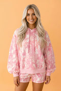 Abstract Loose Hoodie Sweatshirt & Slim Shorts Set