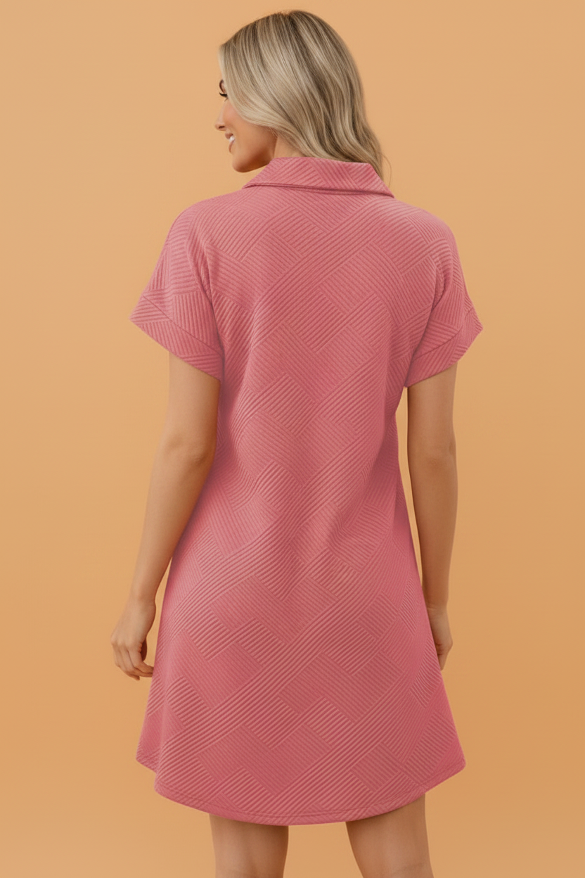 Solid Color Textured Short Sleeve A Line Mini Dress