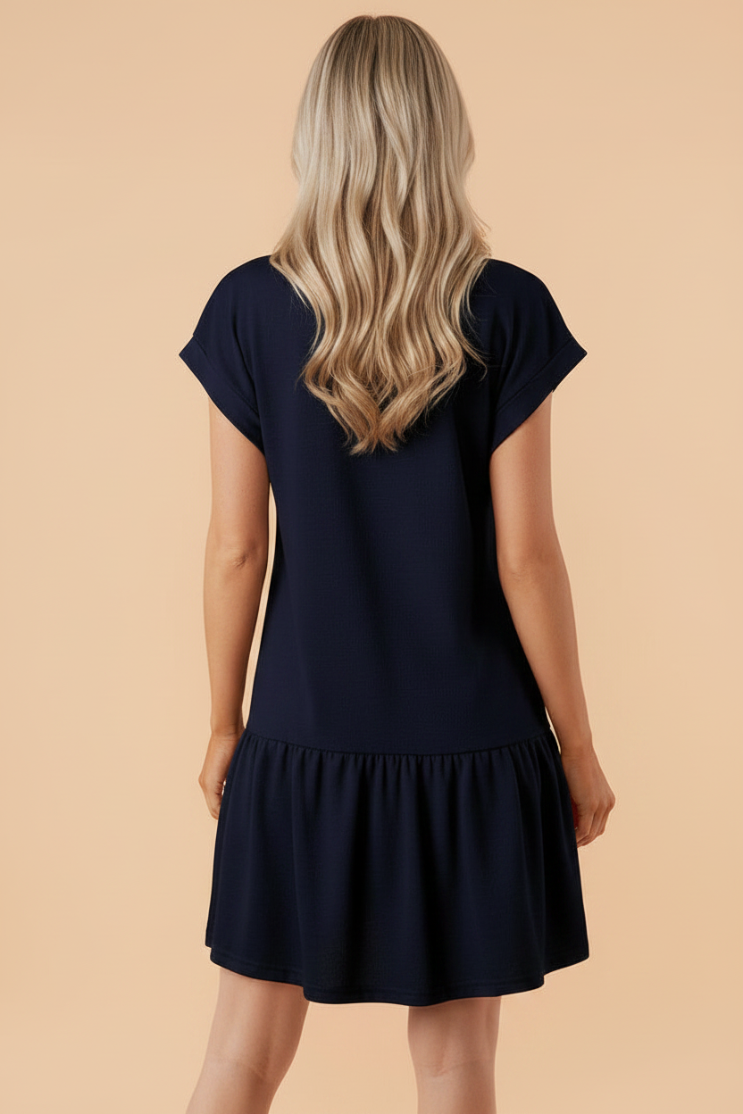 Solid Color Cap Sleeve Ruffle Hem Short Dress