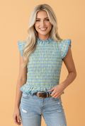 Plaid Smocked Lace Trim Tank Top