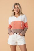 Colorblock Ribbed Hooded Pullover Long Sleeve Top