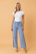 Denim Frayed Raw Edge Stripe Side Panel Jeans