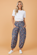 Floral Denim Elastic Waist Pocketed Barrel Jeans