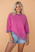 Colorblock Trim Mineral Wash 3/4 Sleeve Top