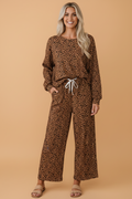 Leopard Long Sleeve Top & Drawstring Pants Set