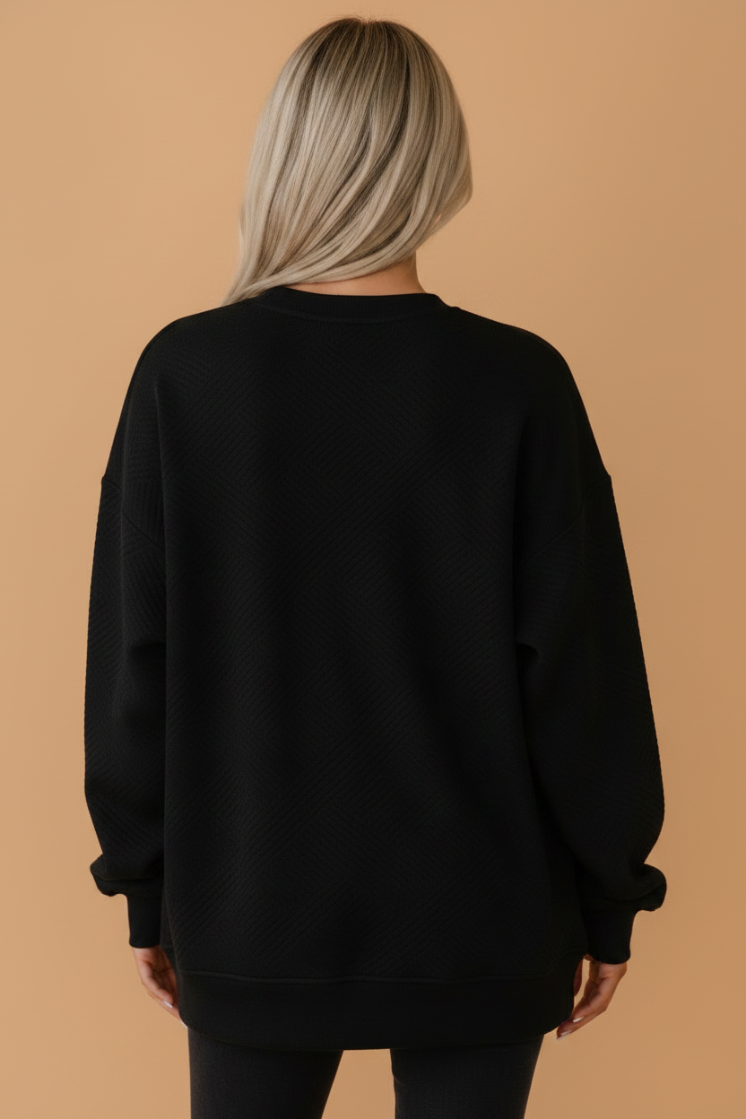Solid Textured Drop Shoulder Sweatshirt w/ Pockets